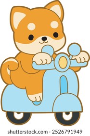 Cute puppy kawaii dog lovely animal vector icon. Fluffy Shiba Inu pet stickers. Happy doggy activities illustrations.
Shiba Inu driving a motorcycle