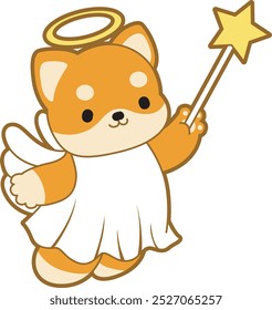 Cute puppy kawaii dog lovely animal vector icon. Fluffy Shiba Inu pet stickers. Happy doggy activities illustrations.
Shiba Inu wearing a fairy costume.