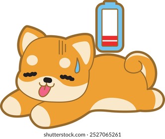 Cute puppy kawaii dog lovely animal vector icon. Fluffy Shiba Inu pet stickers. Happy doggy activities illustrations.
Shiba Inu in the low battery condition