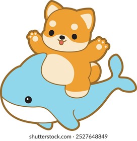 Cute puppy kawaii dog lovely animal vector icon. Fluffy Shiba Inu pet stickers. Happy doggy activities illustrations.
Shiba Inu riding a shark