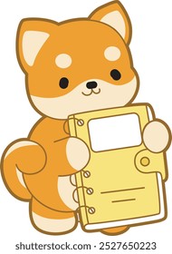 Cute puppy kawaii dog lovely animal vector icon. Fluffy Shiba Inu pet stickers. Happy doggy activities illustrations.
Shiba Inu bring a yellow notes