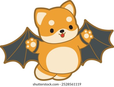 Lindo cachorro kawaii perro encantador animal Vector de halloween. Fluffy Shiba Inu pegatinas para mascotas. Ilustraciones de actividades de perrito feliz.
Shiba Inu con alas de murciélago en Halloween