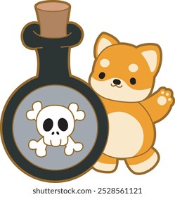 Cute puppy kawaii dog lovely animal halloween vector. Fluffy Shiba Inu pet stickers. Happy doggy activities illustrations.
Shiba Inu bring a big toxic potion