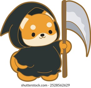 Cute puppy kawaii dog lovely animal halloween vector. Fluffy Shiba Inu pet stickers. Happy doggy activities illustrations.
Shiba Inu with angel of death costume