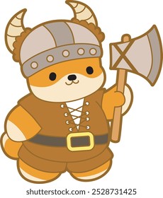 Cute puppy kawaii dog lovely animal halloween vector. Fluffy Shiba Inu pet stickers. Happy doggy activities illustrations.
Shiba Inu wearing a viking costume