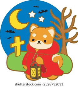 Lindo cachorro kawaii perro encantador animal Vector de halloween. Fluffy Shiba Inu pegatinas para mascotas. Ilustraciones de actividades de perrito feliz.
Shiba Inu en la noche de tumba