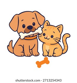 Filhote bonito e gatinho compartilhando um momento amigável