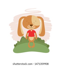 cute puppy with landscape background