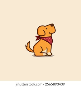 cute puppy mascot vector illustration with red scarf