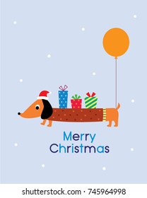 cute puppy merry christmas greeting with balloon vector