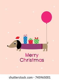 cute puppy merry christmas greeting with balloon vector