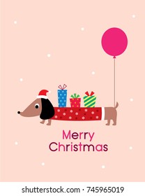 cute puppy merry christmas greeting with balloon vector