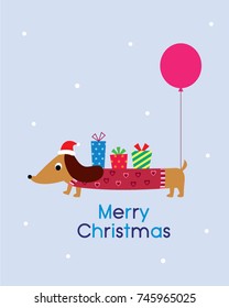 cute puppy merry christmas greeting with balloon vector