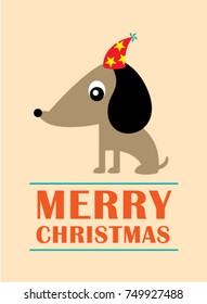 cute puppy merry christmas greeting vector
