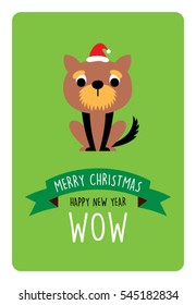 cute puppy merry christmas and happy new year greeting card