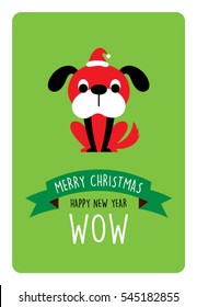 cute puppy merry christmas and happy new year greeting card