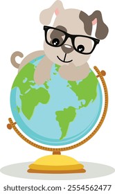 Cute puppy on the world globe
