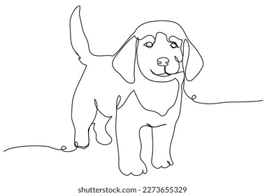 Cute puppy in one line on a white background. Stock vector illustration of a small pet. The concept of love for animals.
