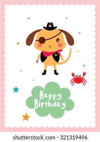 cute puppy pirate happy birthday greeting card