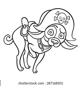 Cute puppy in pirate hat - hand drawing vector illustration