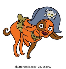 Cute puppy in pirate hat - hand drawing vector illustration