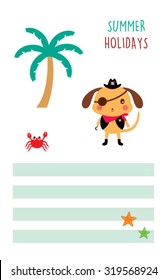 cute puppy pirate summer holidays tag vector