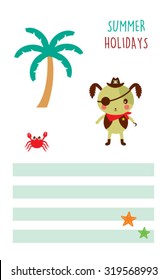 cute puppy pirate summer holidays tag vector