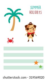 cute puppy pirate summer holidays tag vector