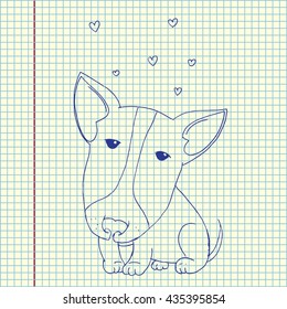 Cute puppy pit bull. Hand drawn vector stock illustration. Sheet ball pen drawing