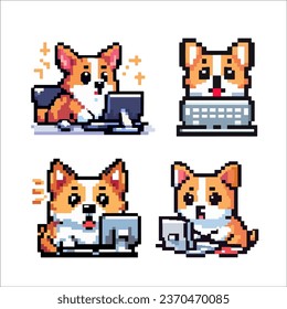 Cute puppy pixel art collection set