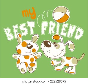 cute puppy playing with ball - Print for Children wear