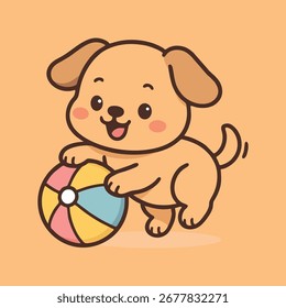 Lindo cachorro jugando Ilustración vectorial de pelota por eare studio