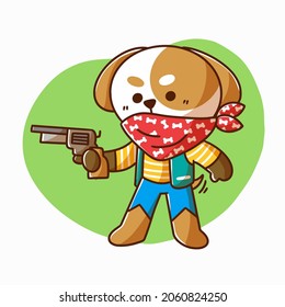 Cute Puppy Playing Cowboy Character Doodle Illustration Asset