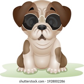 Cute puppy pug cartoon isolated on white background