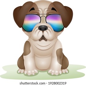 Cute puppy pug cartoon in sunglasses