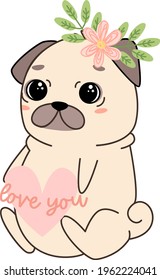 Cute puppy pug isolated vector illustration