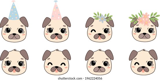 Cute puppy pug isolated vector illustration