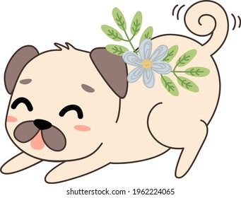 Cute puppy pug isolated vector illustration