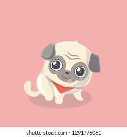 Cute puppy pug on pastel background.