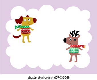 cute puppy and reindeer greeting card