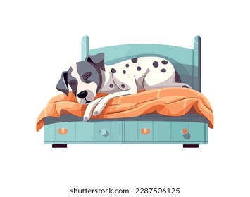 Cute puppy resting on comfortable pillow bed icon isolated