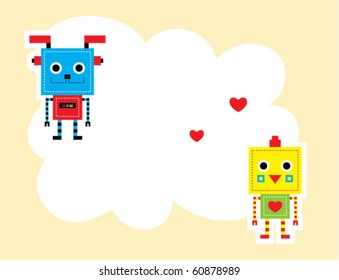 cute puppy robot and rooster robot