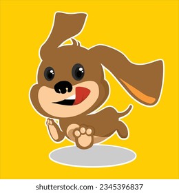 cute puppy is running happily with its tougue came out