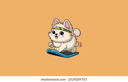 Cute puppy running on a treadmill with excitement.