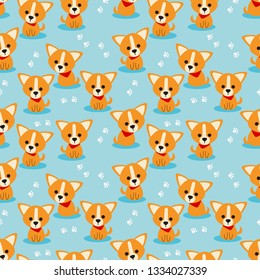 Cute puppy seamless pattern. Cute character brown dog. 