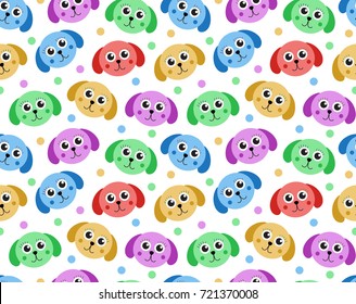 Cute puppy seamless pattern. Dog repetitive texture. Children endless background. Vector illustration