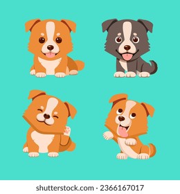 cute puppy set Collection of dogs with different emotions, funny, happy, itchy, tongue sticking out, illustration, vector