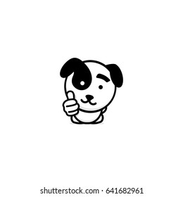 Cute puppy showing like, thumb of hand up, high esteem and approval vector logo. Well done illustration, good job post, excellent symbol