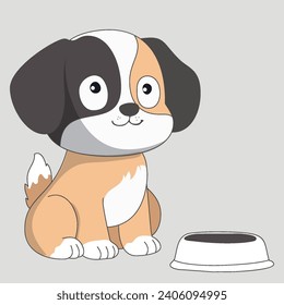 cute puppy is sitting looking at the sky, vector illustration