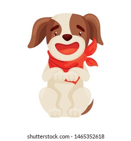 Cute puppy sitting on his hind legs. Vector illustration on white background.